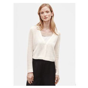 NWT! Eileen Fisher Organic Linen Crepe Cropped Cardigan Ivory XXS Retail $198